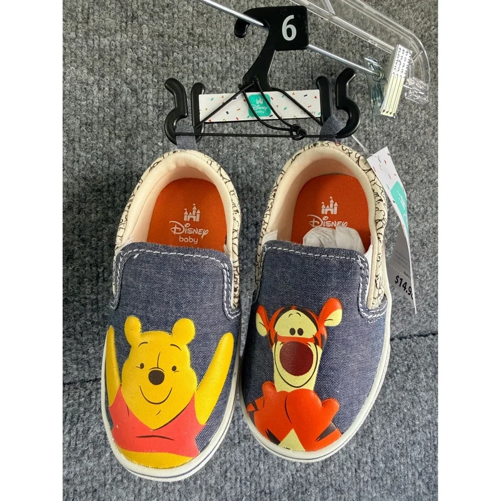 Disney Baby Winnie the Pooh Tigger Slip On Sneakers Blue Denim Kids Size 6 NEW